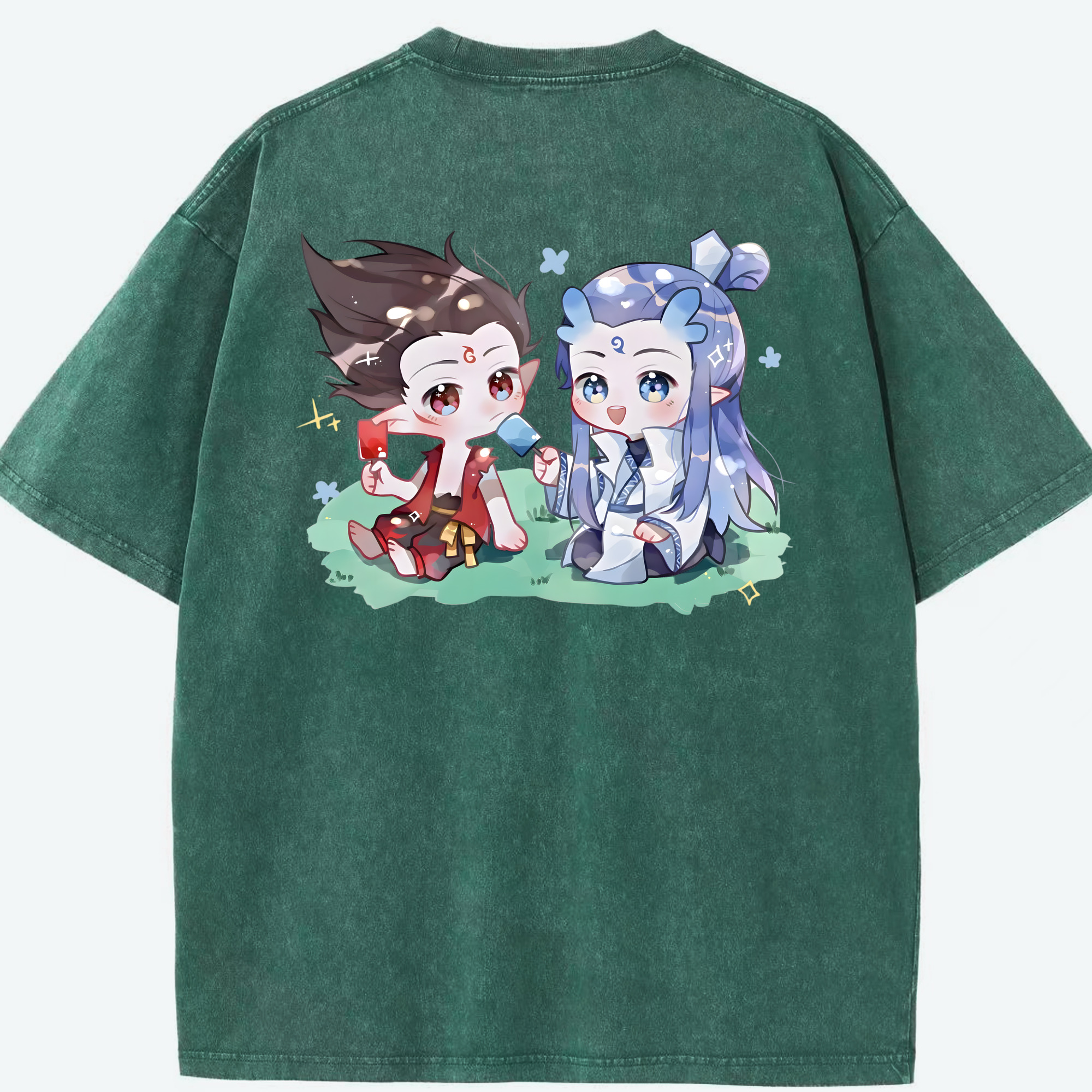 （画像用） Ne Zha 2 ナタ 魔童の大暴れ 綿100% ヴィンテージ風 半袖Tシャツ（背面プリント）